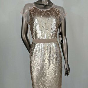 BCBG Max Azria Chara Sequin Mesh Inserts BareDress